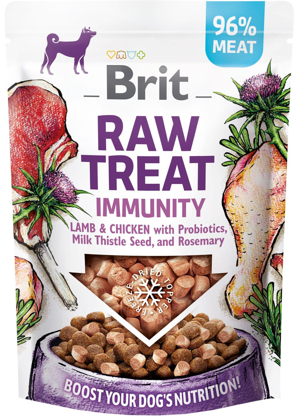 Ласощі для собак Raw Treat freeze-dried Immunity ягня та курка 40 г (8595602564453) Brit Care (307359973)