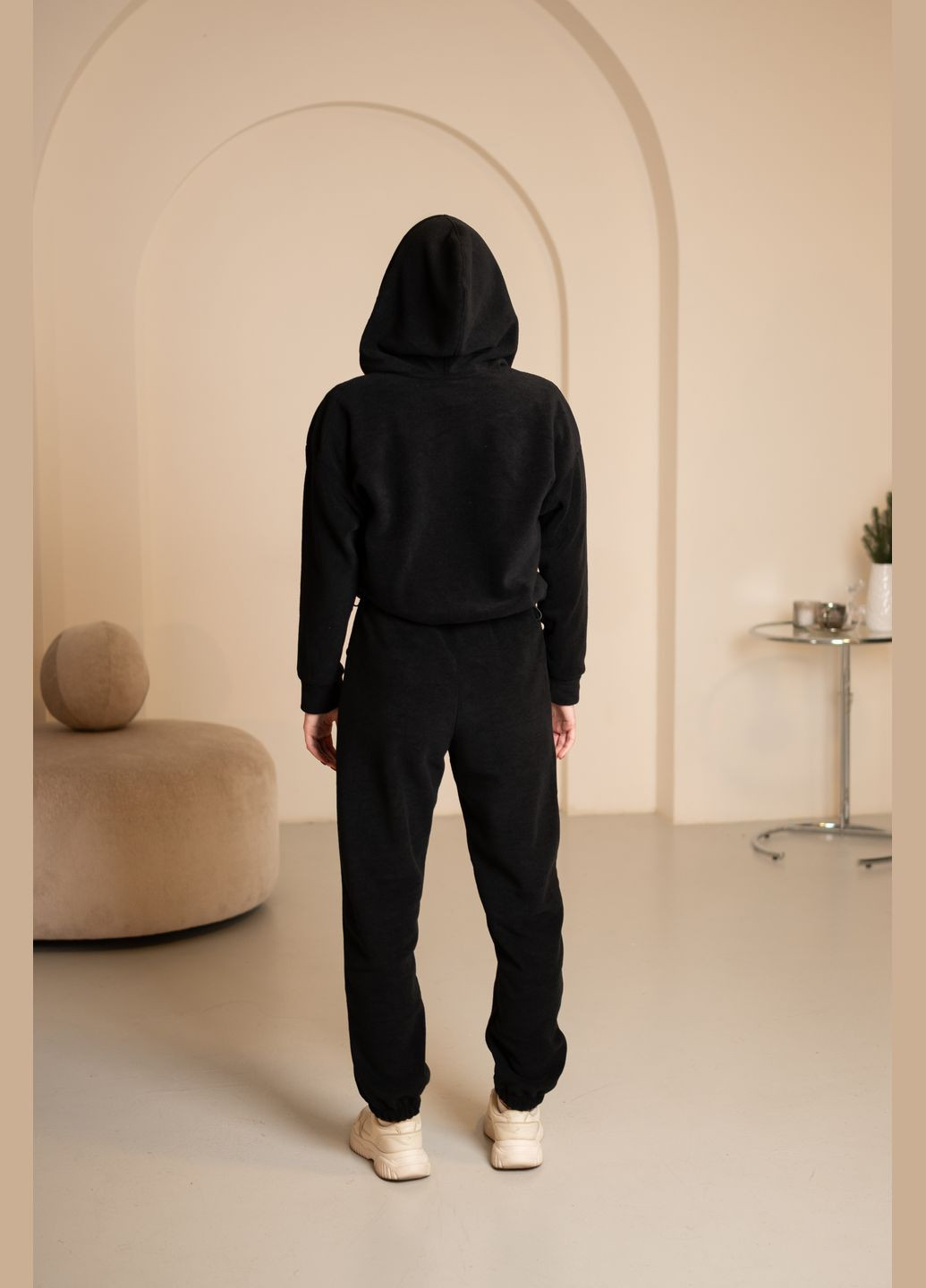 Женский костюм черного цвета на замке с капюшоном на флисе, No Brand 7033 (316703278)