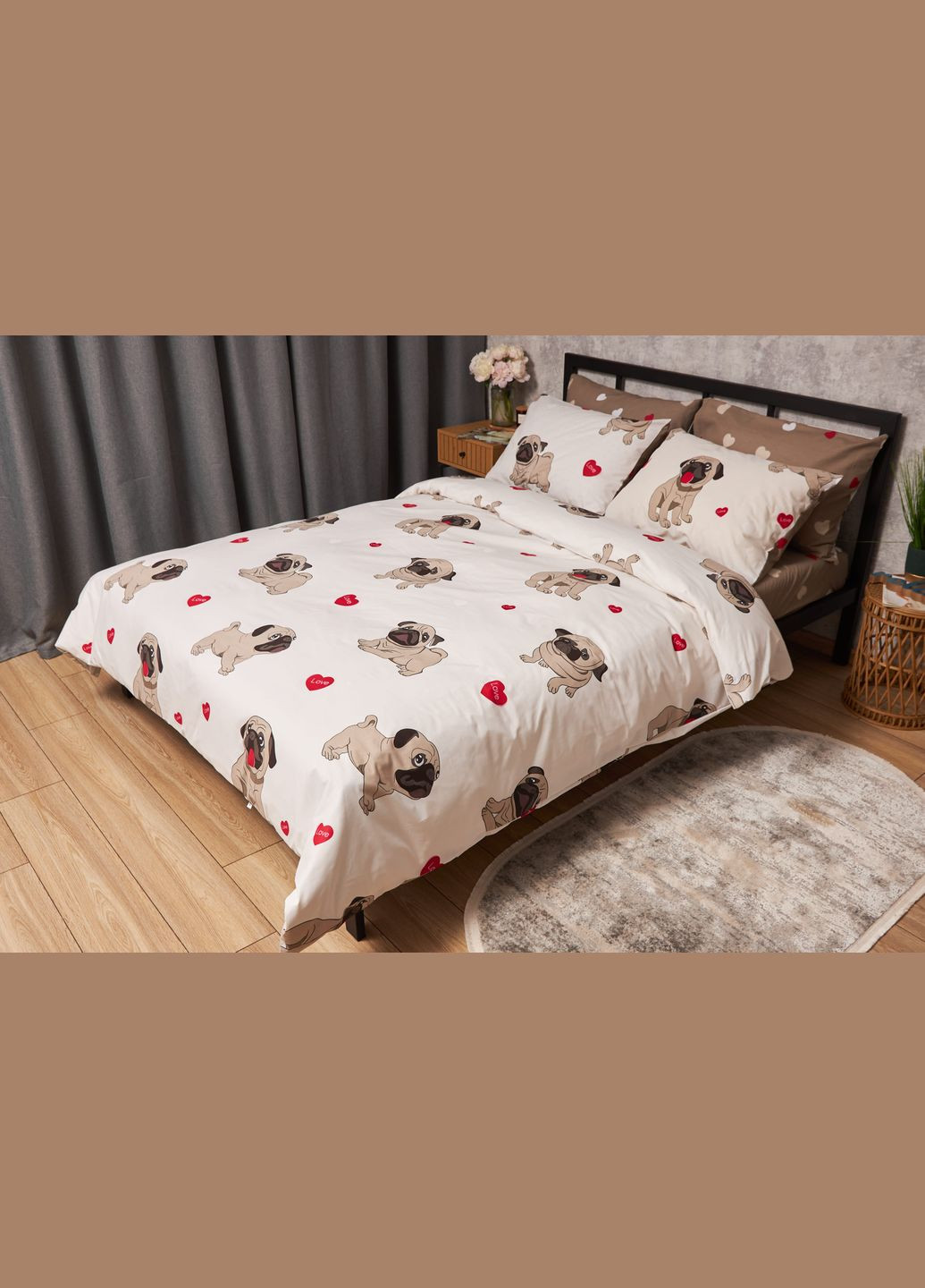 Комплект постільної білизни Бязь Gold Люкс «» полуторний 143х210 наволочки 4х50х70 (MS-820005723) Moon&Star Bulldog Love (302973797)