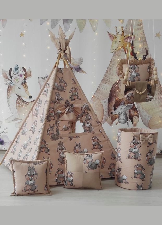 Вігвам Зайки + кошик для іграшок + підвісна гойдалка. Повний комплект! No Brand (316256813)