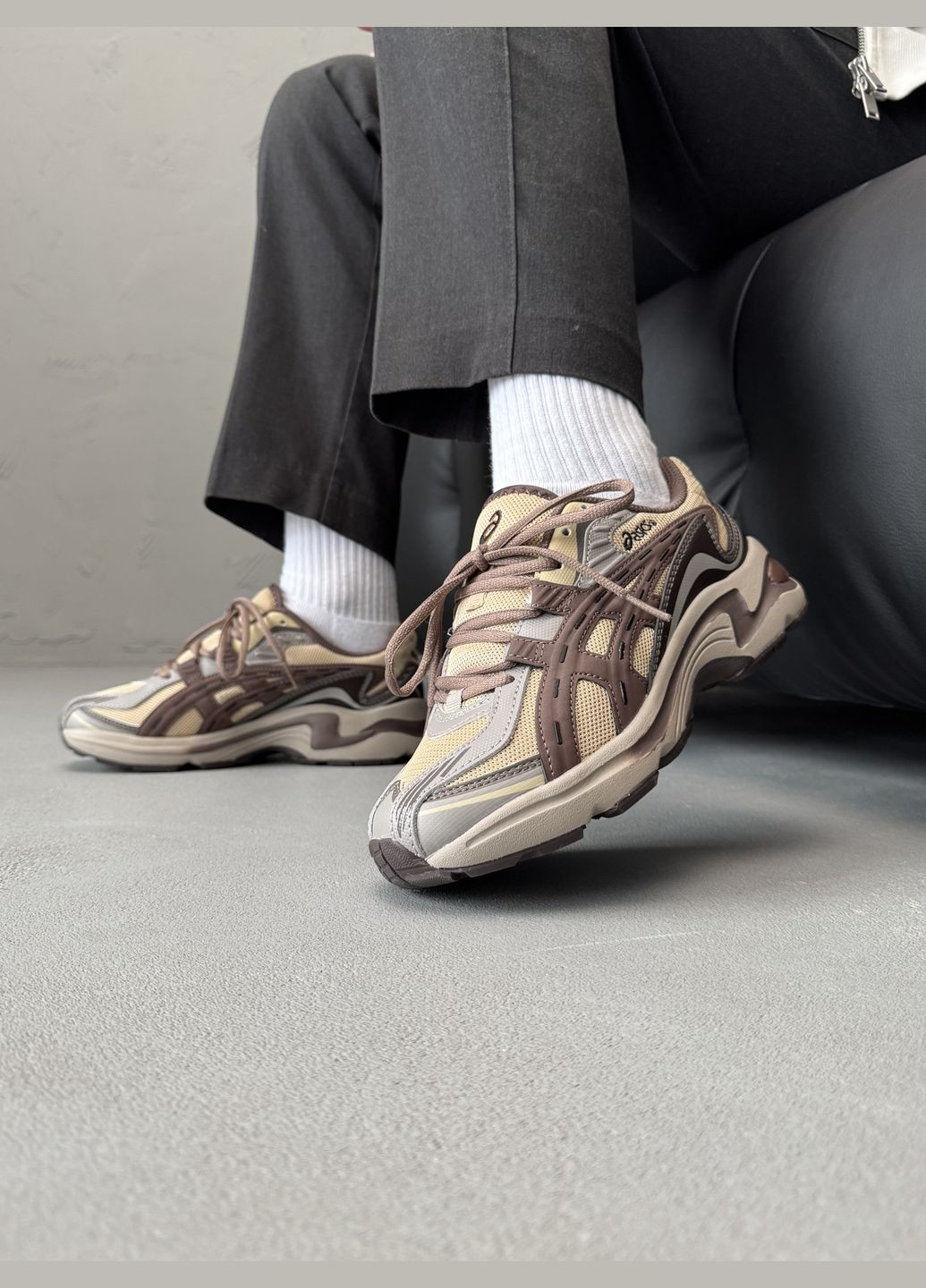 Бежевые демисезонные кроссовки мужские и женские asics gel-preleus beige brown | асикс гель-прелеус бежевые коричневые No Brand