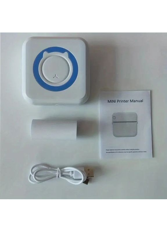 Портативний Bluetooth термопринтер для смартфона 57×30 мм, з акумулятором, біло-синій + 1 рулон термопаперу China (354827581)