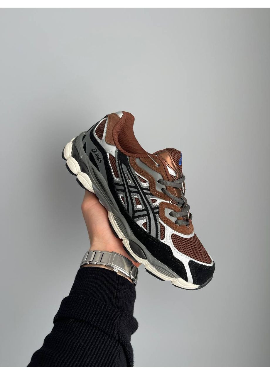 Коричневі Осінні кросівки чоловічі і жіночі asics gel-nyc brown black grey | асікс гель-нюк коричневі No Brand