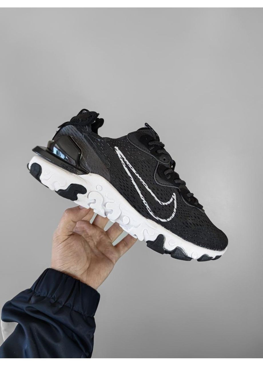 Черные демисезонные кроссовки мужские nike react vector black / white найк реакт висион No Brand