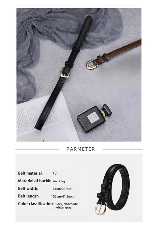 Модний унісекс ремінь Black 100 см з PU шкіри, універсальний тонкий пояс з пряжкою для джинсів, штанів і ділового стилю No Brand (362682242)