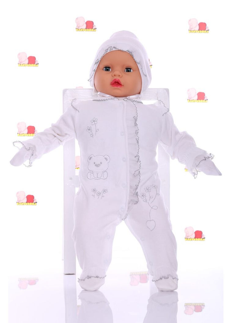 Чоловічок для дівчинки трикотажний з чепчиком білий 62 см (27092) BABYKROHA (315423988)