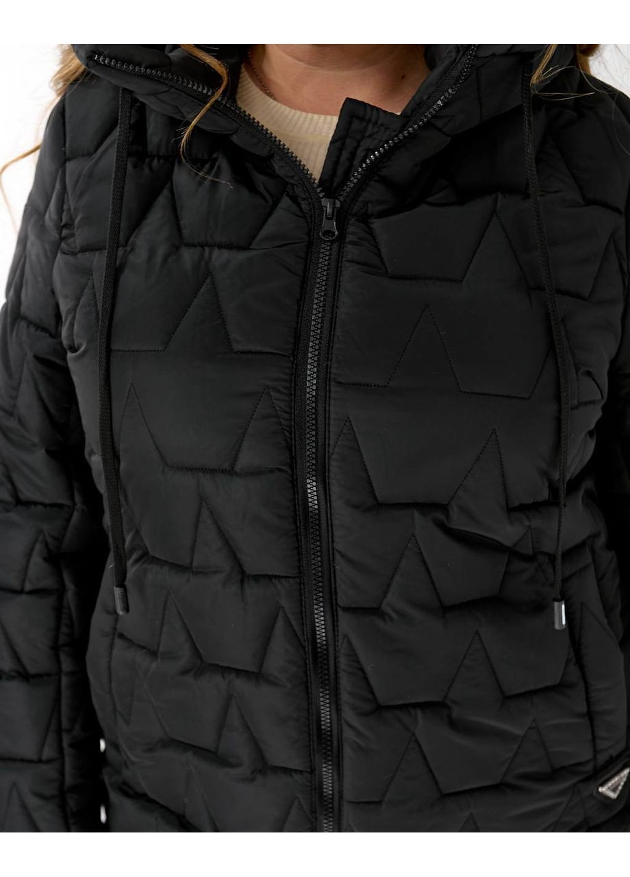 Чорна зимня куртка 841 плащівка еммі утеплювач еко пух 200 з капюшоном Україна