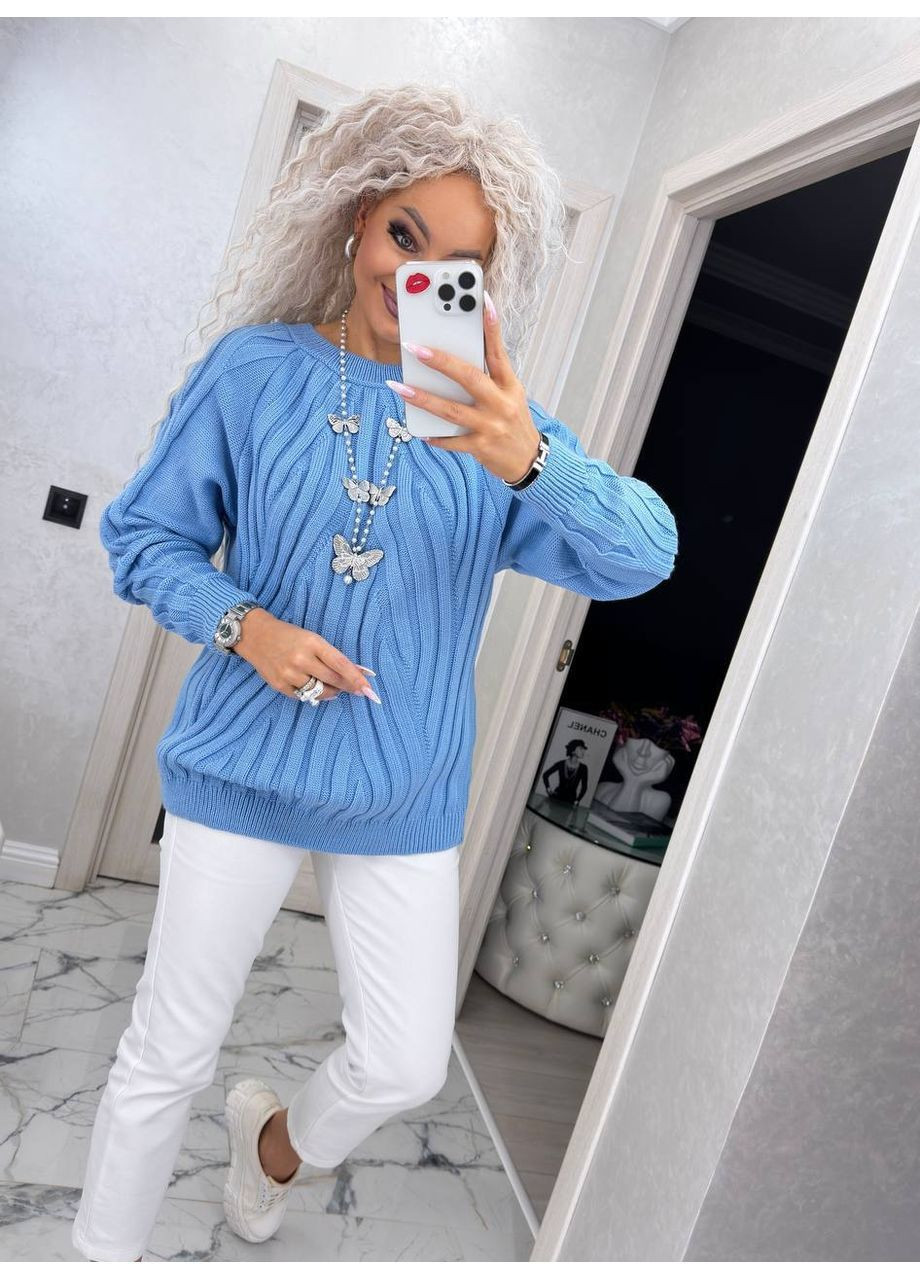 Голубой демисезонный женский свитер пуловер No Brand