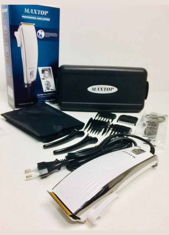 Машинка для стриження з неіржавкої сталі MP-4907 Pro Біла + 4 насадки Maxtop (365752144)