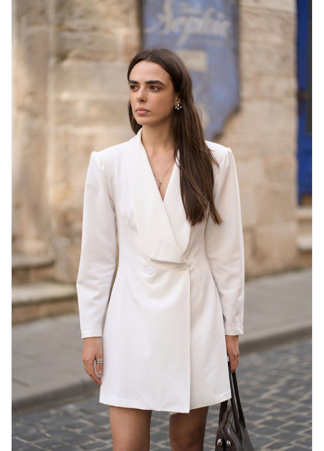 Белое коктейльное платье-жакет женское мини emily молочное платье-жакет Handy Wear однотонное
