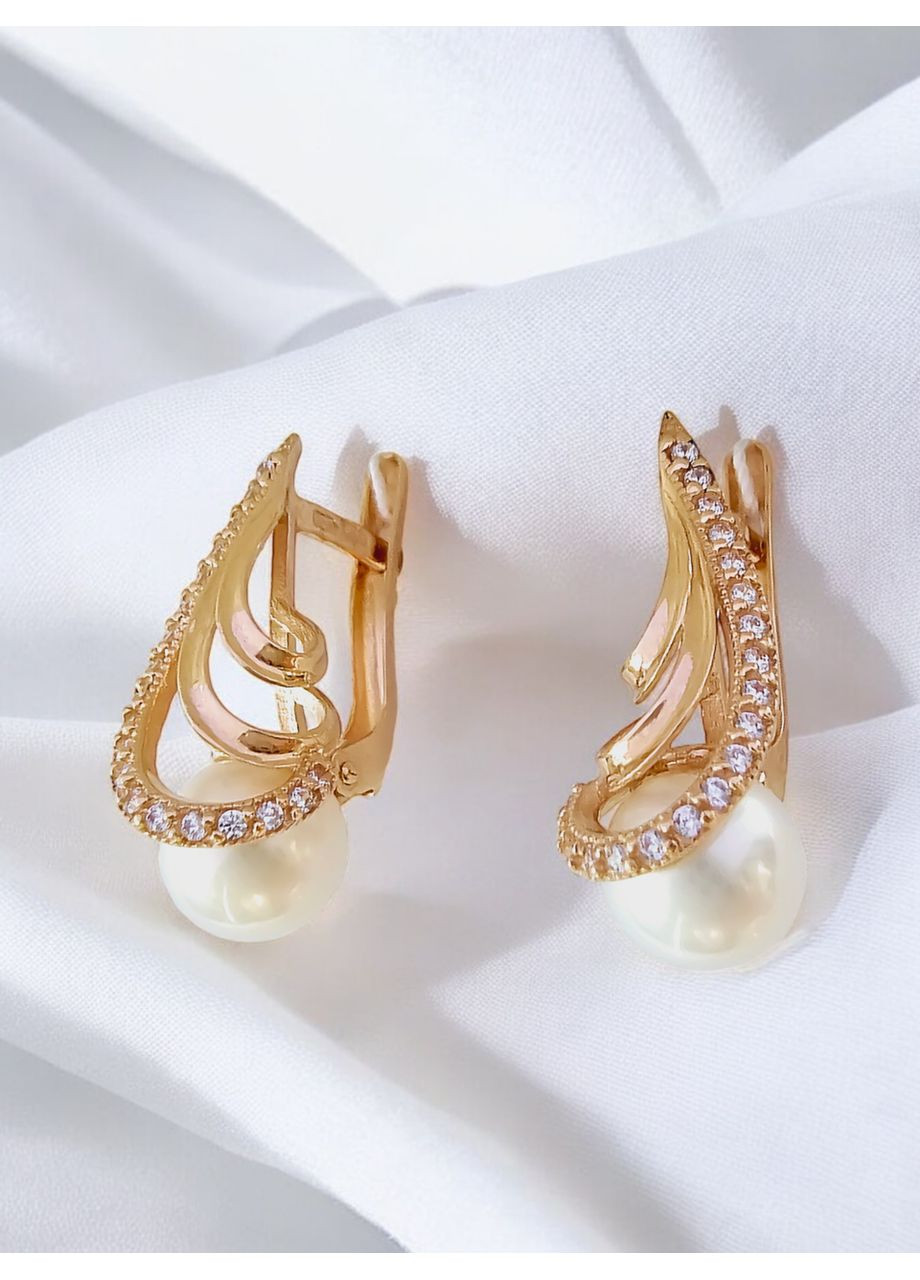 Золотые серьги с жемчугом и фианитами. Tango (354700142)