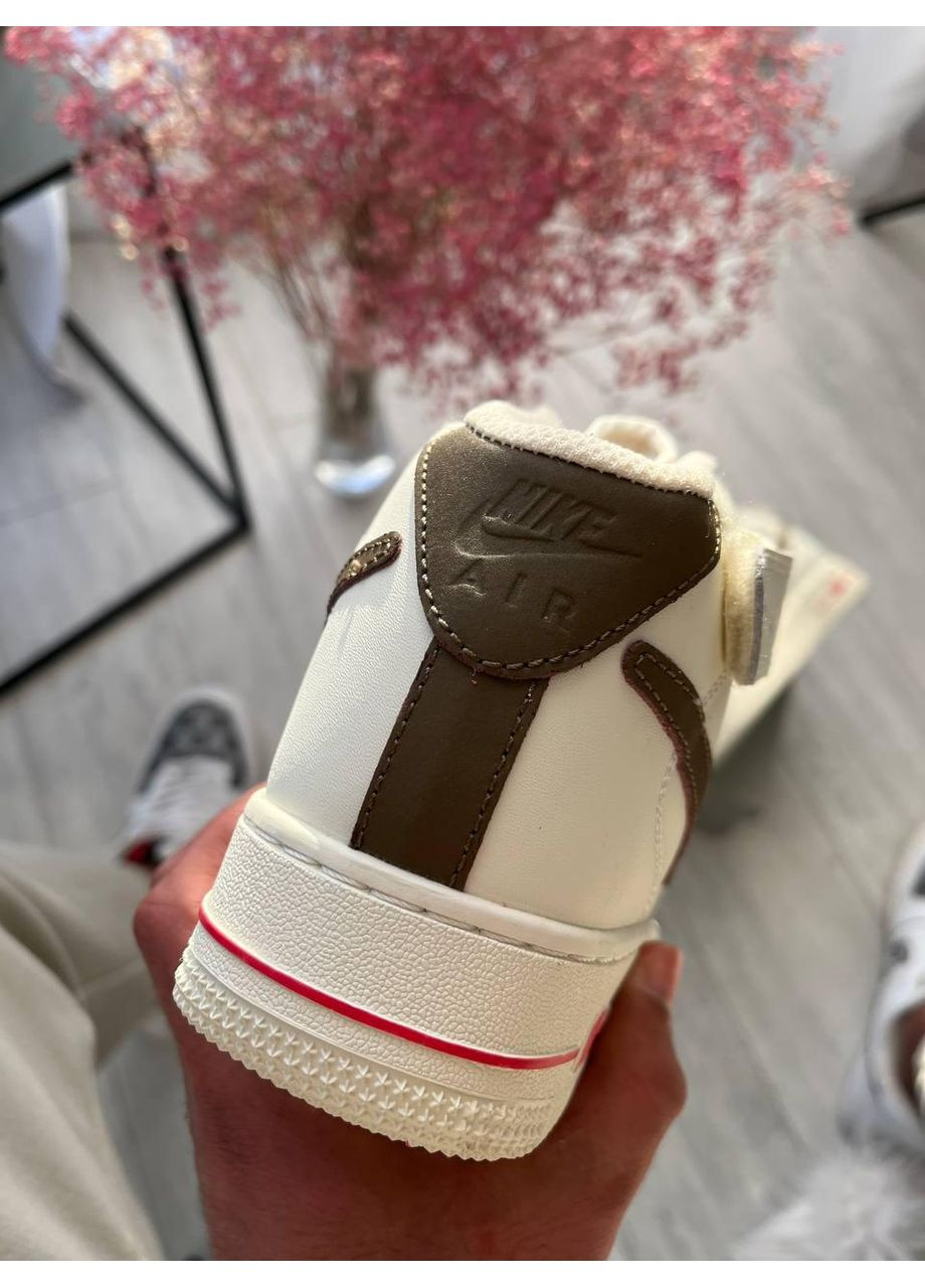 КРОССОВКИ ЖЕНСКИЕ NIKE AIR FORCE 1 MID MOCCO WINTER НАЙК АИР ФОРС 1 ПРЕМИУМ No Brand бежевые зима (367174635)