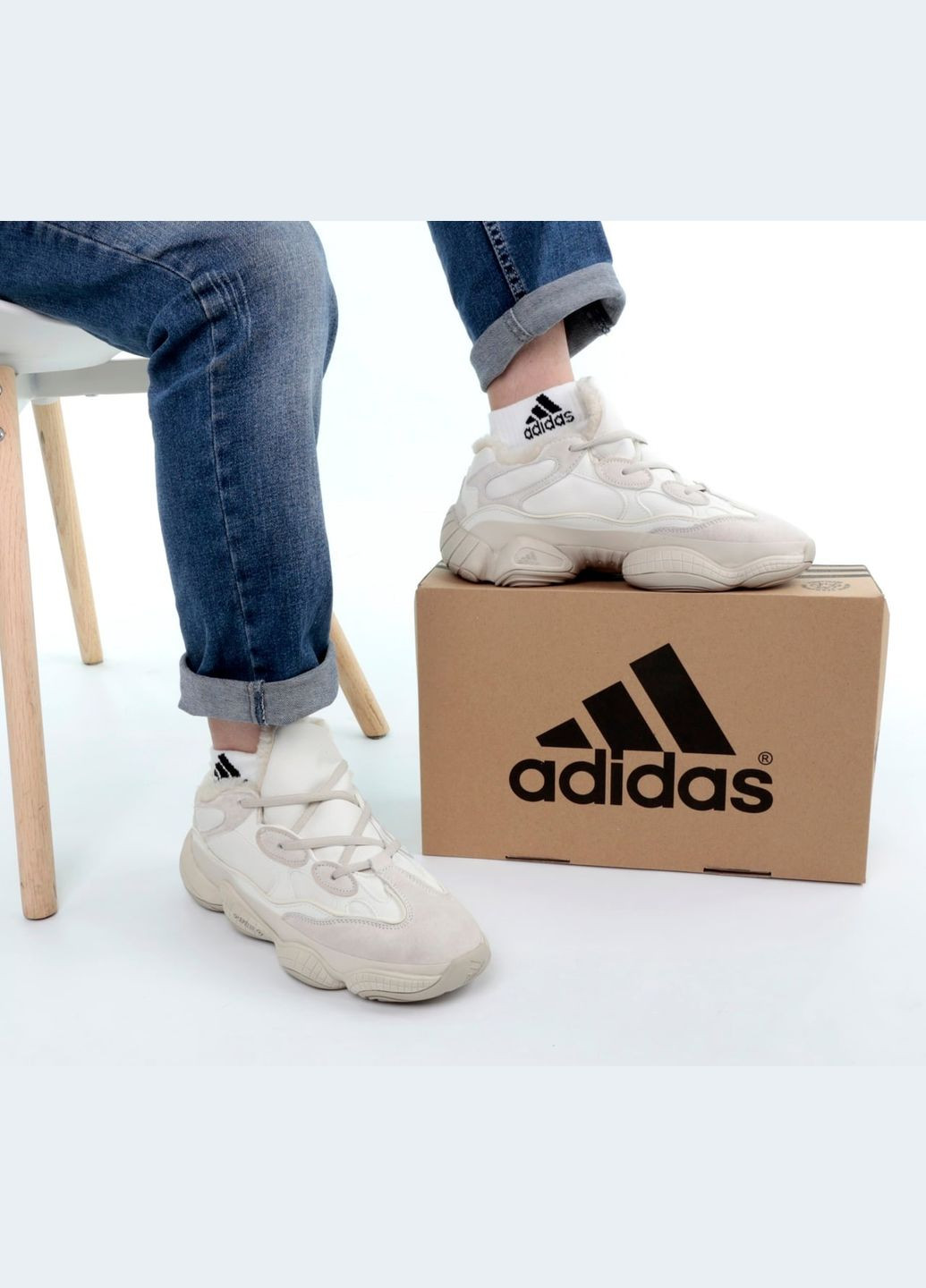 Бежеві Зимовий кросівки зимові чоловічі і жіночі adidas yeezy boost 500 winter fur beige | адідас ізі буст 500 бежеві з хутром No Brand