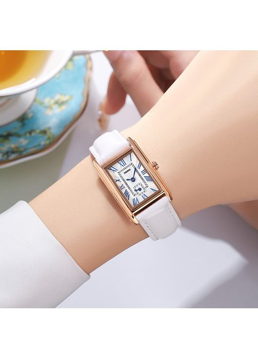 Годинники жіночі кварцові з римськими цифрами рожеве золото білі шкіряні ремінець класичні ProDobro (367267385)