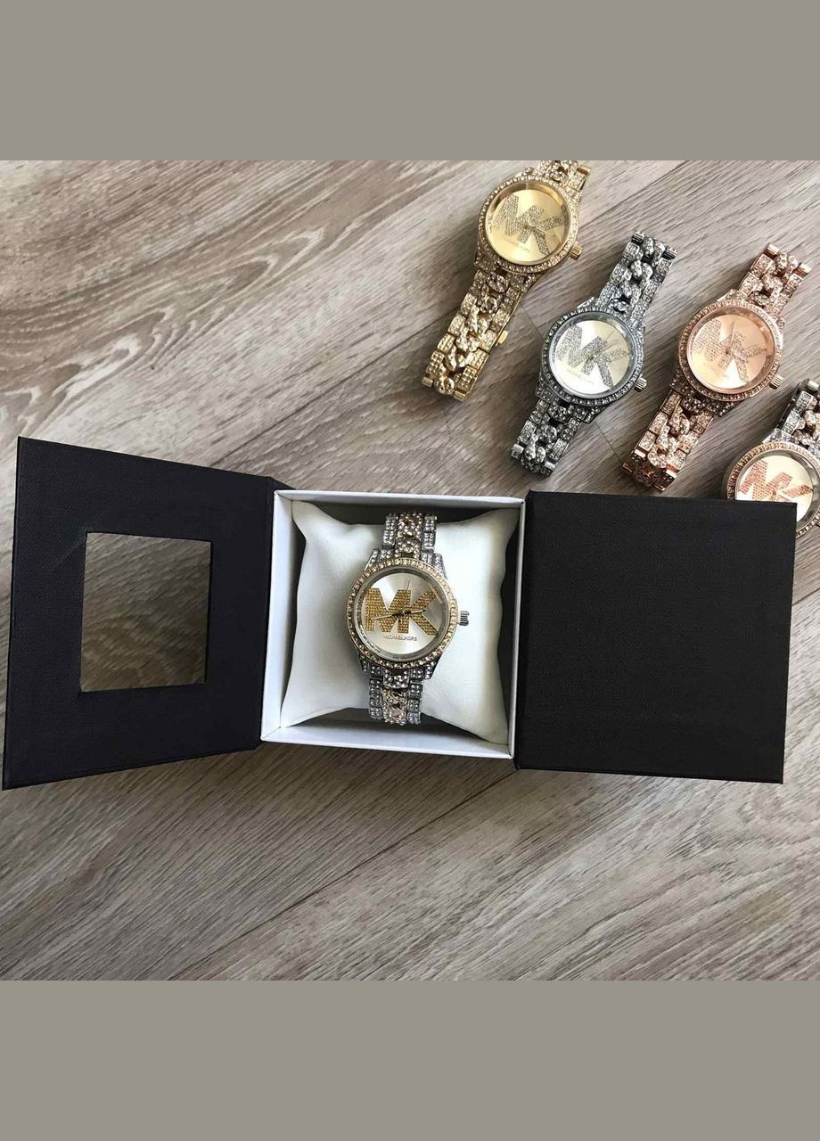 Жіночий годинник Michael Kors класичний кварцовий з камінням золотистий сріблястий рожевий з сріблом (sku_617РС) No Brand (346078160)