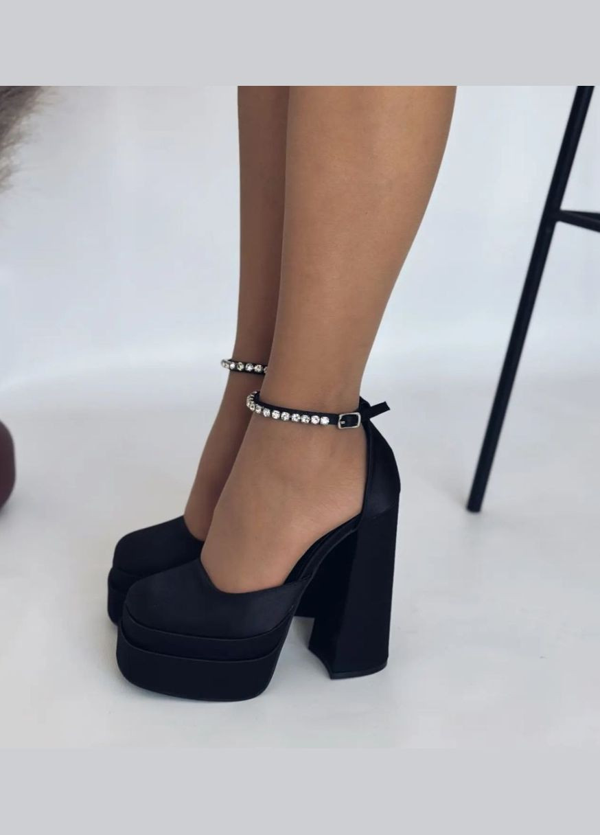 No Brand Жіночі атласні туфлі братц на високому каблуці та платформі чорний з, — всесезон (347151345)