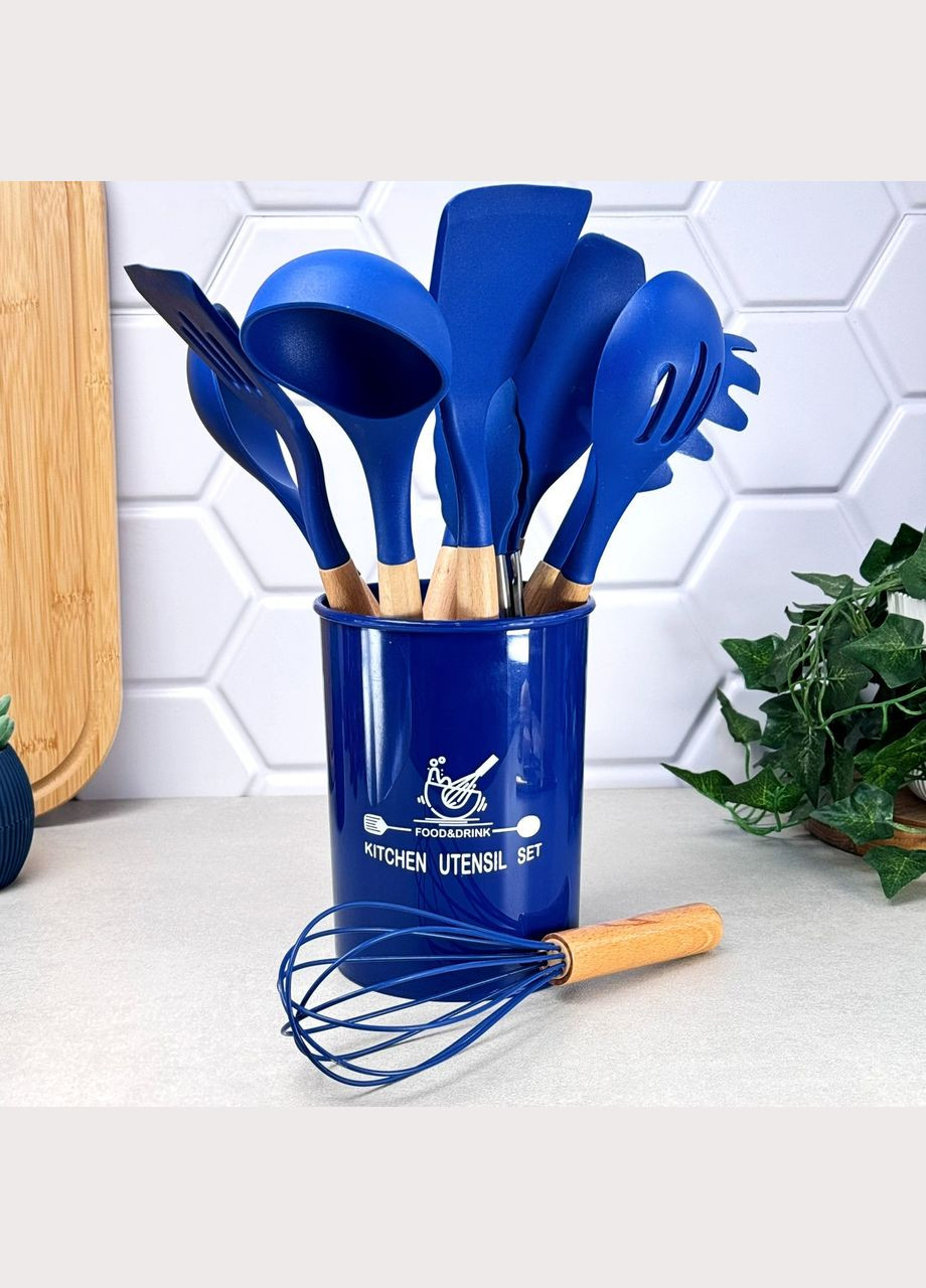 Набір кухонних приладь силіконовий синій 12 предметів з підставкою GK-2143B Kitchen Art (334011019)