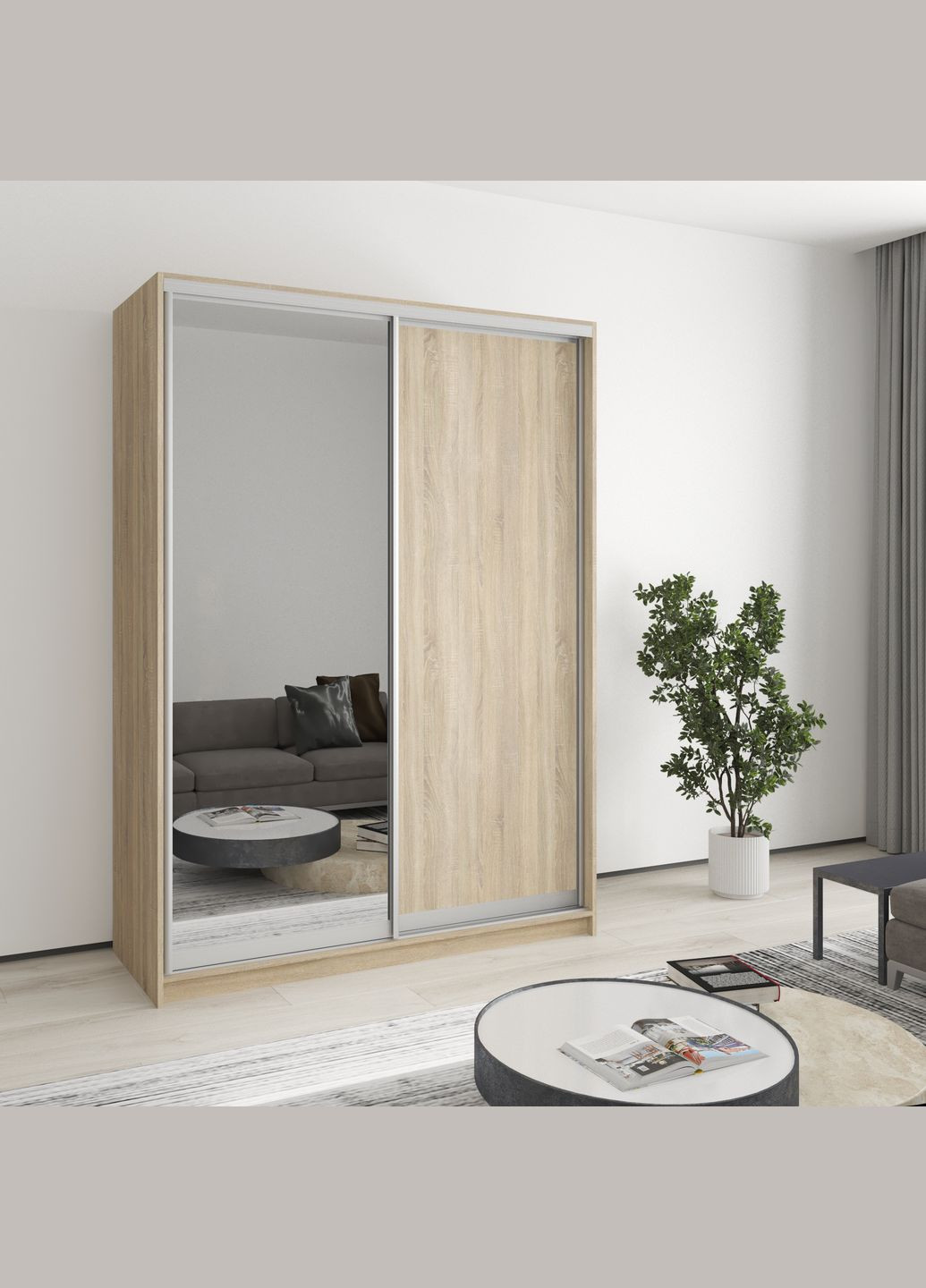 Шафа-купе дводверна Комбо AL ДСП/Дзеркало 150x45x210 см (MBS-2730) MebelStar (346288392)