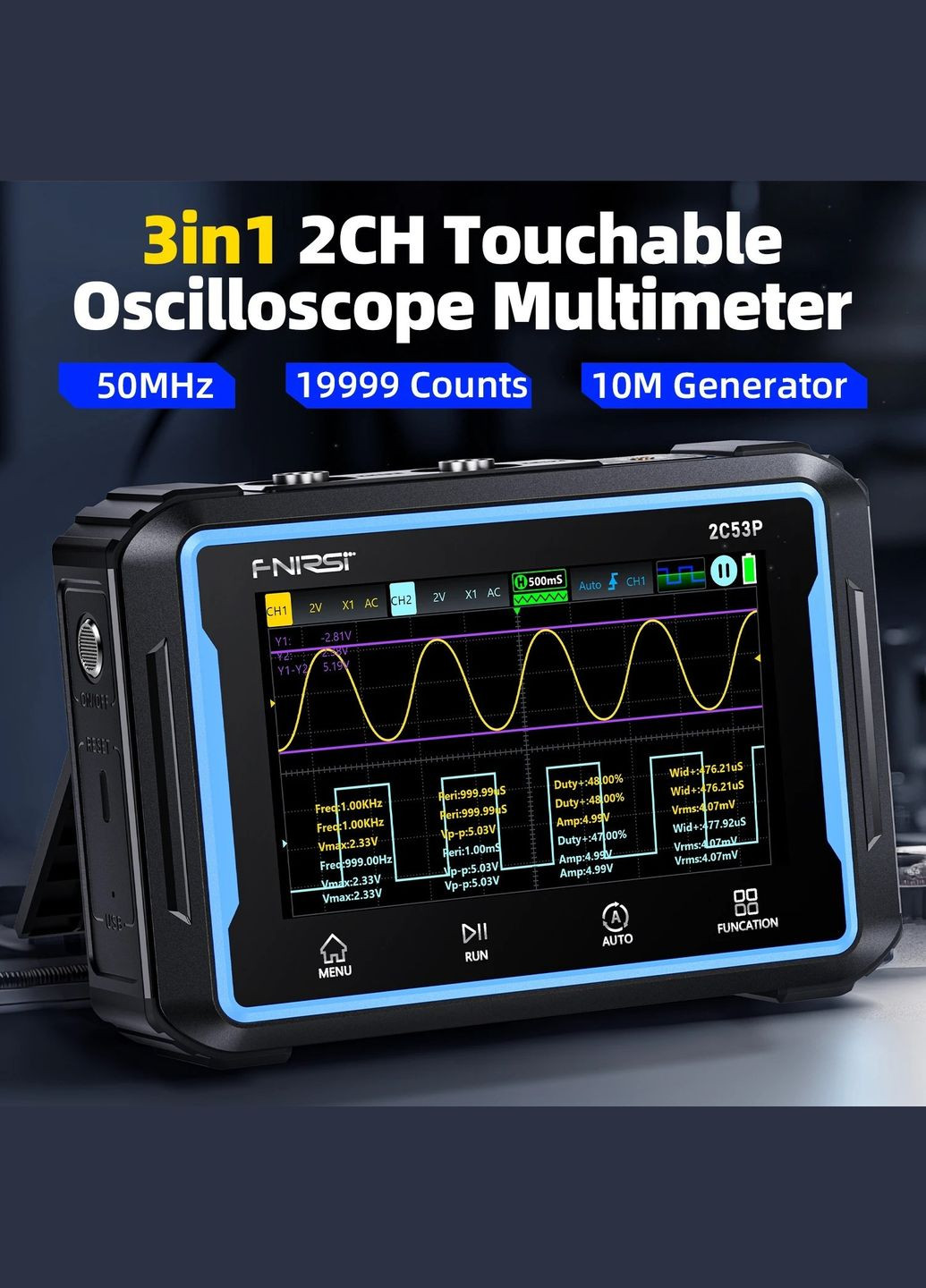 Планшетний цифровий 3 в 1 осцилограф-мультиметр 2C53P з генератором сигналів Fnirsi (319761945)