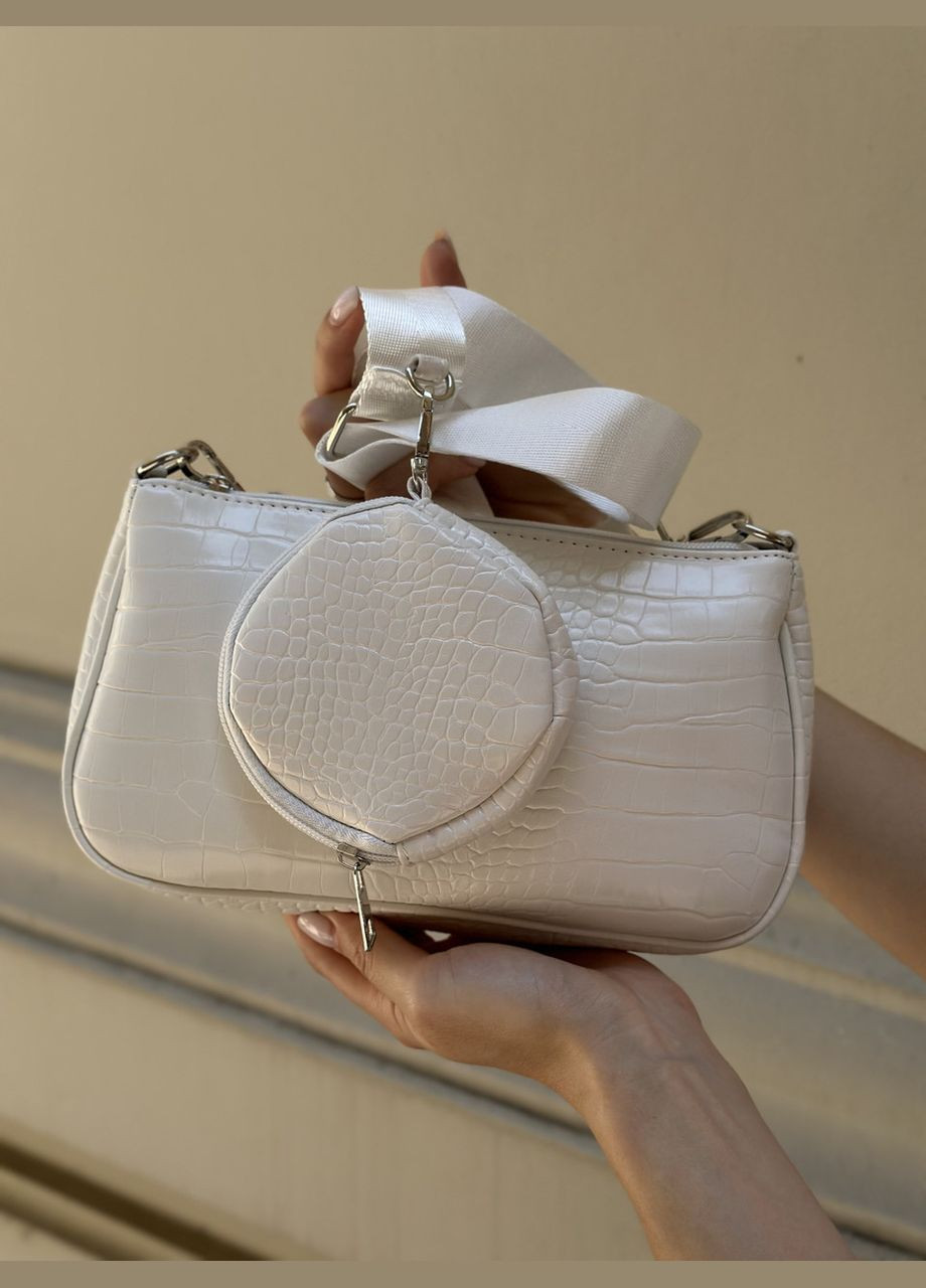 Жіноча сумка T-132 крос-боді з гаманцем рептилія біла No Brand (299279369)