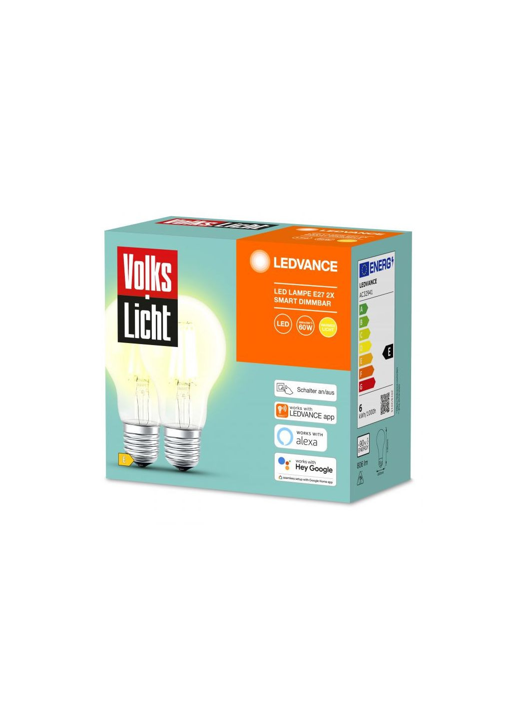 Умные светодиодные лампочки 2 шт E27 прозрачный LEDVANCE Lidl (292710248)
