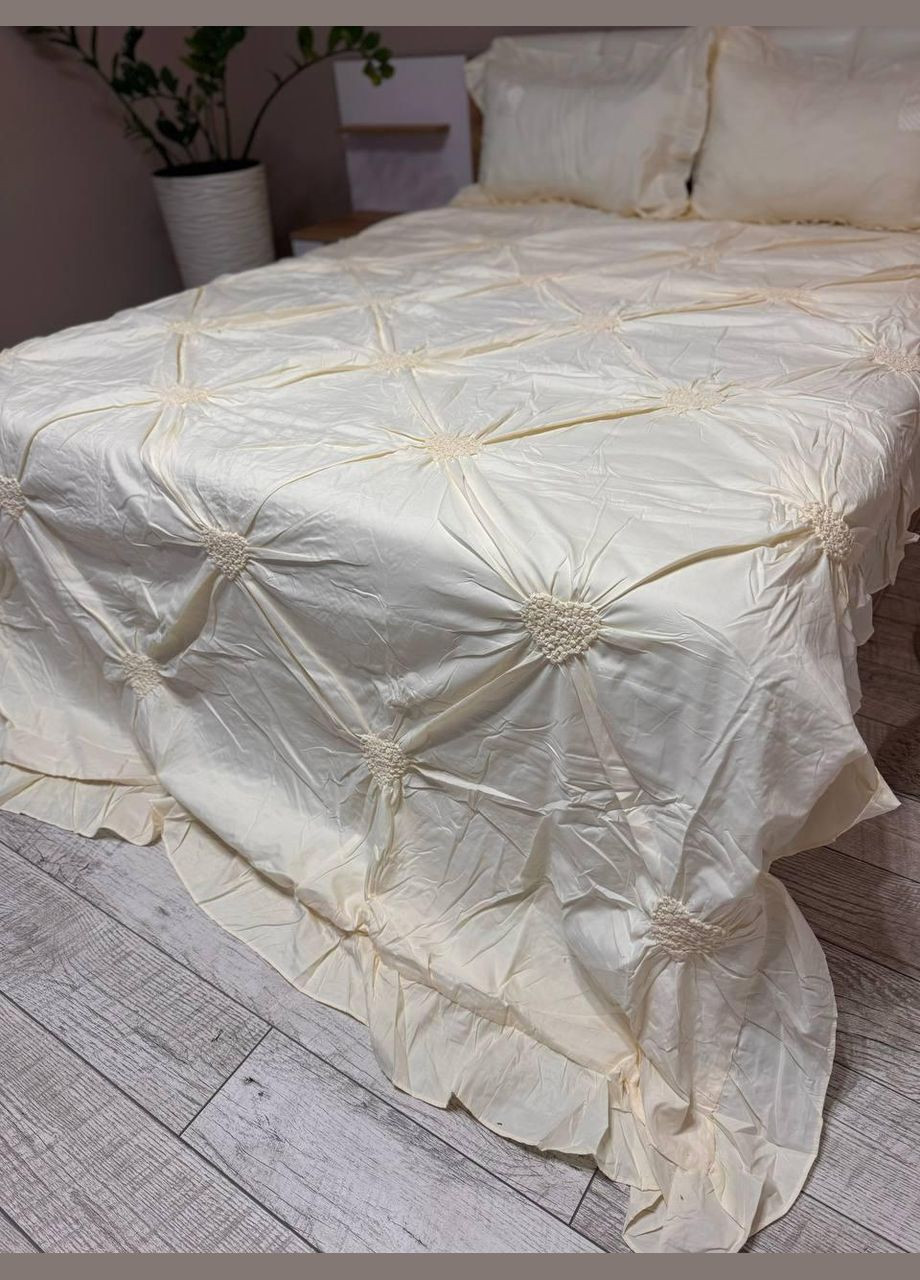 Постільна білизна Євро 200х220 наволочка 70х70 2шт Молочний (П4-satin-zhatka-ser-003-01) No Brand (348095402)