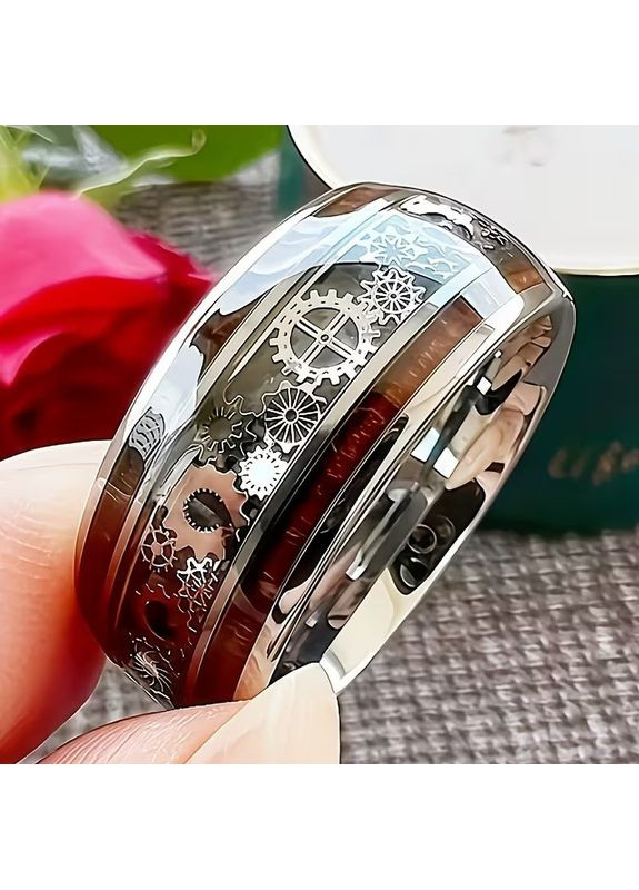 Кольцо серебристое из титановой стали стимпанк с шестернями 10 мм размер 19 Liresmina Jewelry (369365186)