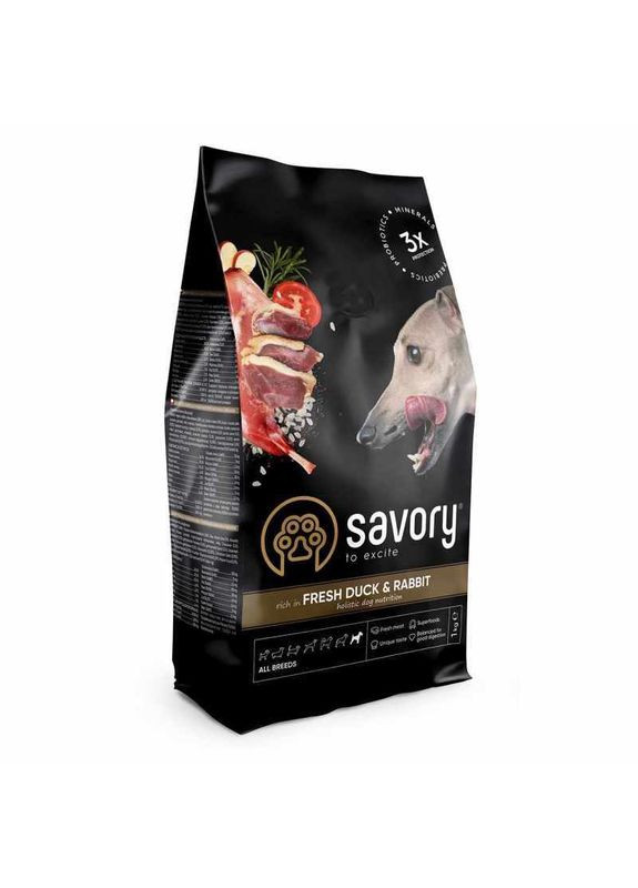 Fresh Duck & Rabbit Adult All Breeds - Сухий корм зі свіжої качки і кролика для дорослих собак всіх порід - 1 кг Savory (329521602)