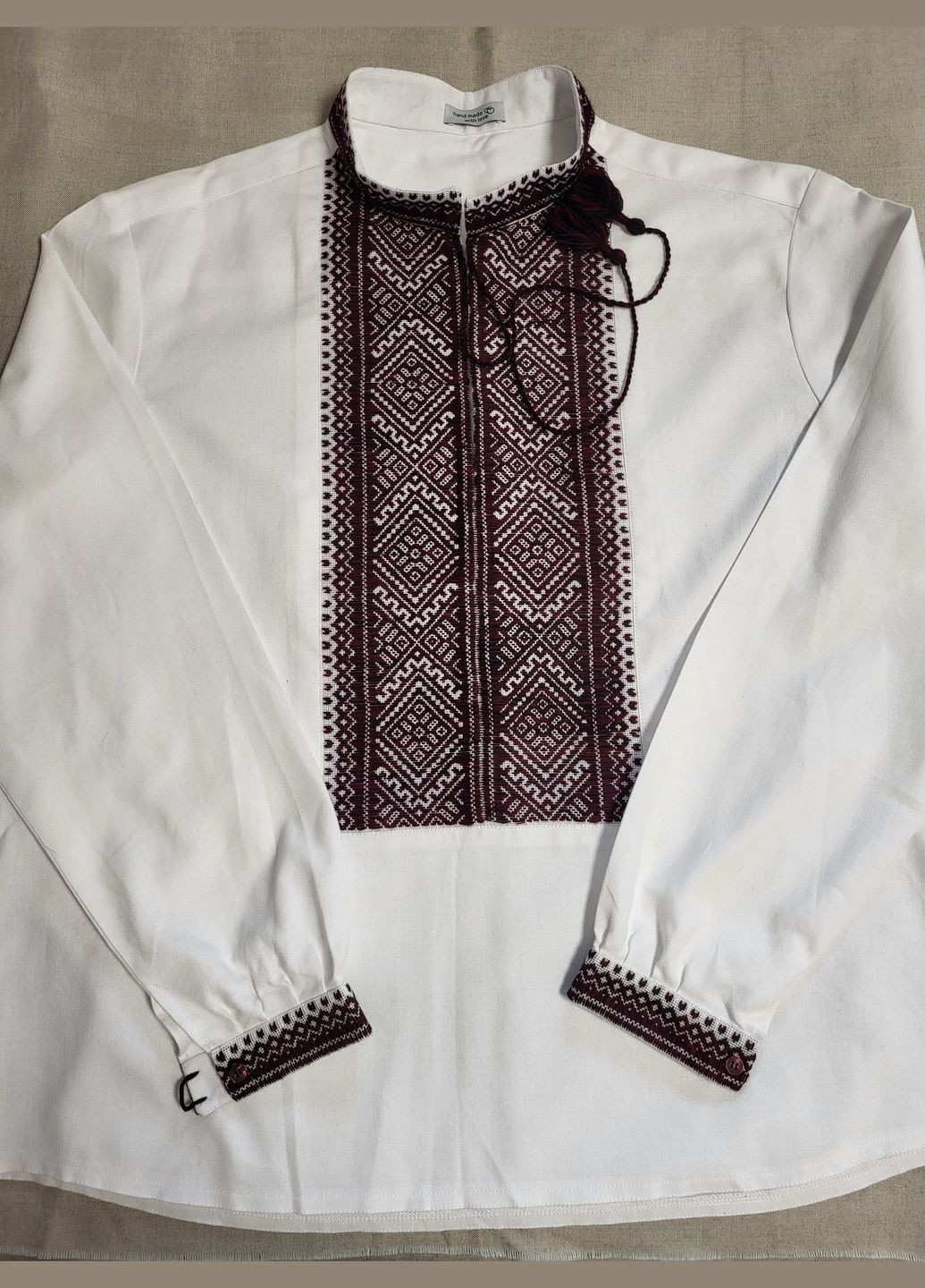 Біла чоловіча вишиванка ручної роботи "статечна" великий розмір 4xl(60) Hand Made візерунок українська символіка пряма, вільна домоткане полотно, бавовна (335413356)