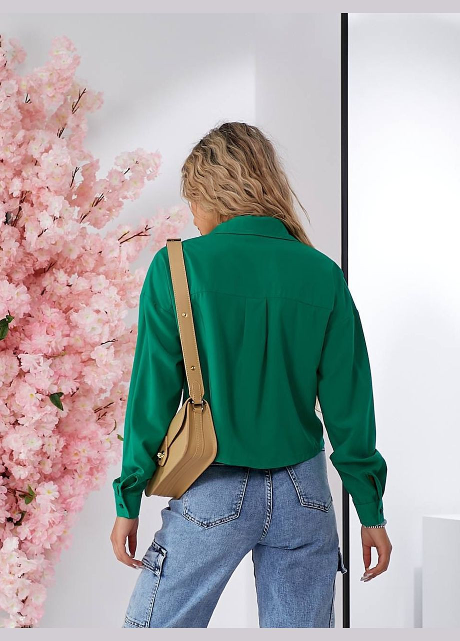 Зеленая повседневный рубашка однотонная Україна с длинным рукавом