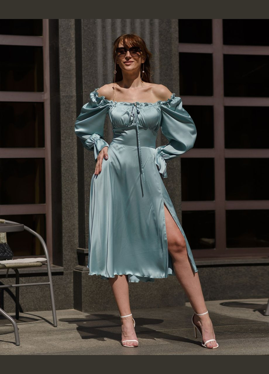 Блакитна жіноча сукня міді з шовку армані тіффані Maybel