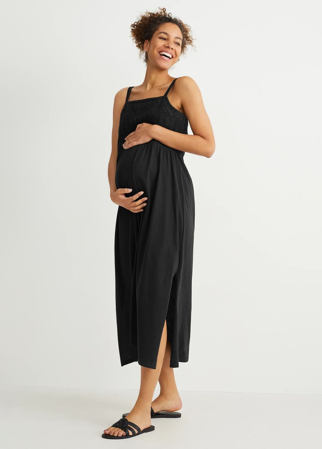 Черное кэжуал платье для беременных из хлопка C&A однотонное