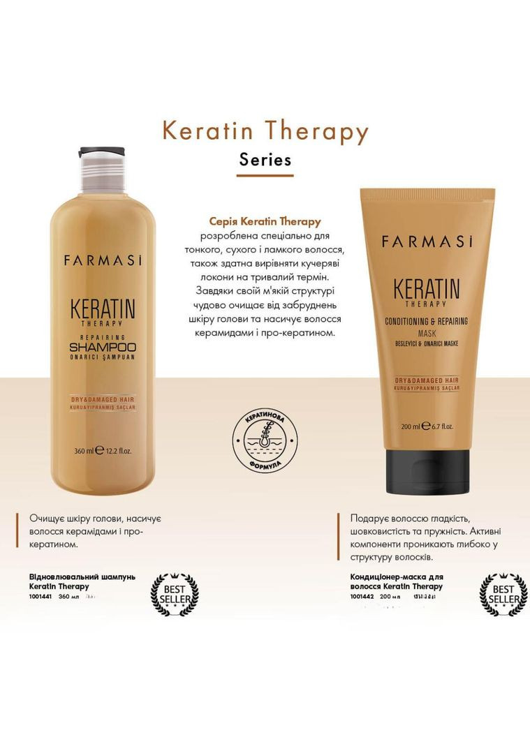 Восстанавливающий шампунь Keratin Therapy 360 мл Farmasi (295658486)