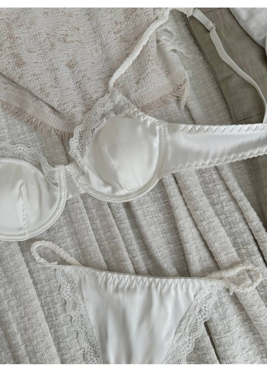 Білий балконет комплект жіночої білизни | сатинова ніжність, білий Vital-Textile з кісточками поліестер, еластан