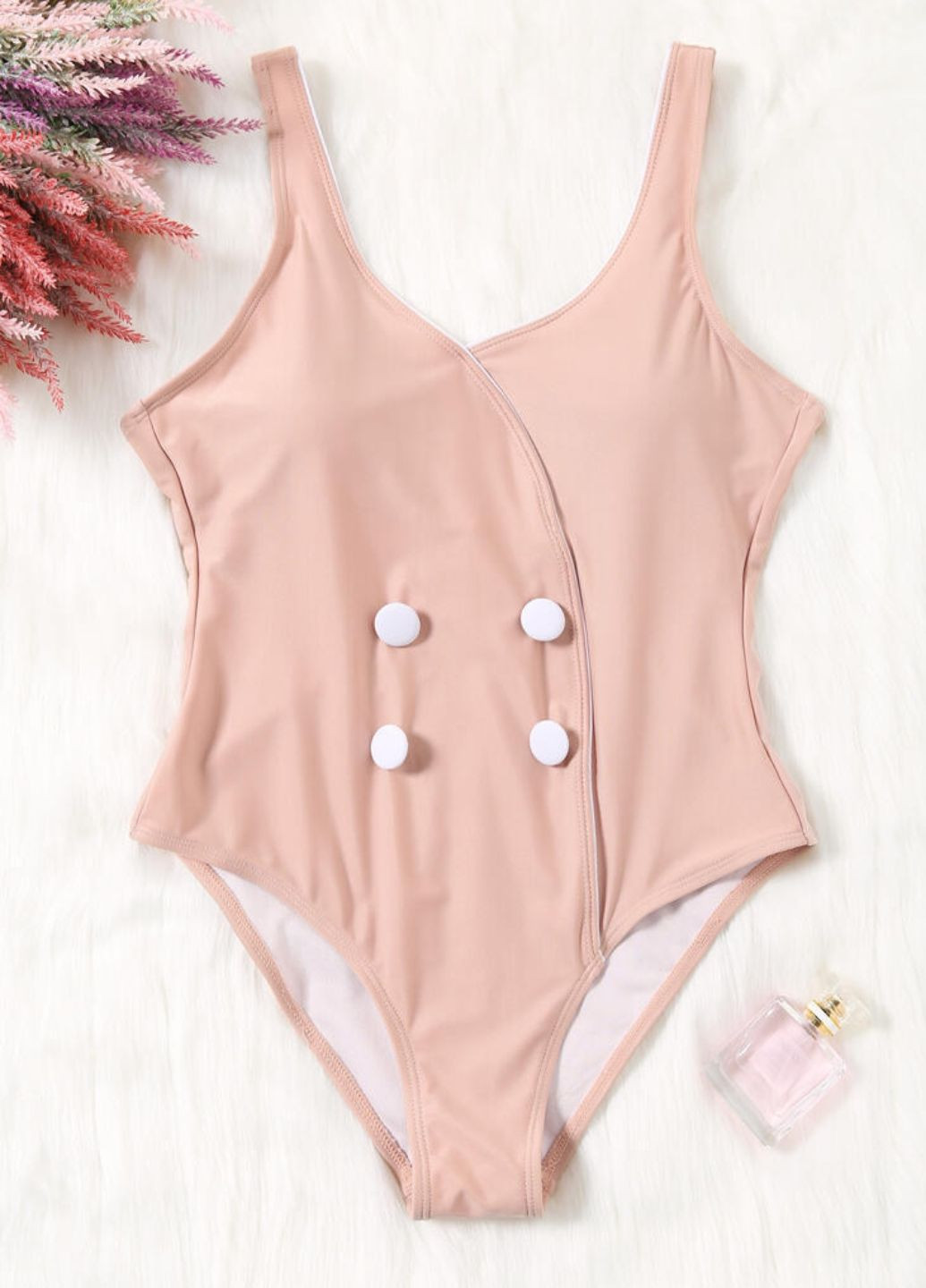 Пудровий літній суцільний купальник ama суцільний FS