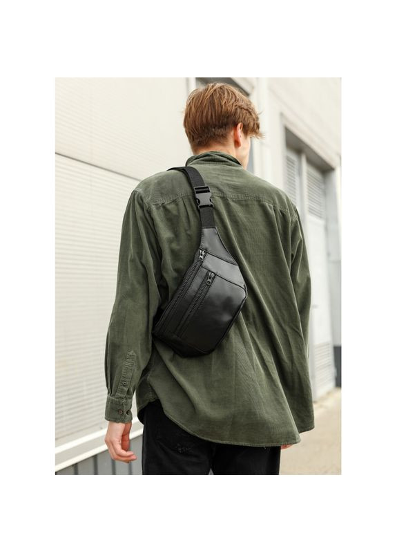 Велика чоловіча шкіряна сумка на пояс бананка Tirso Max чорна Sambag (322870633)