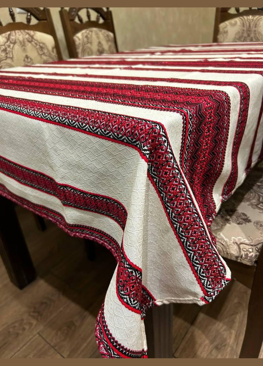 Льняная скатерть с орнаментом 150х180 Белый с красным (П4К-skatert-dom-001-02) No Brand (323160838)