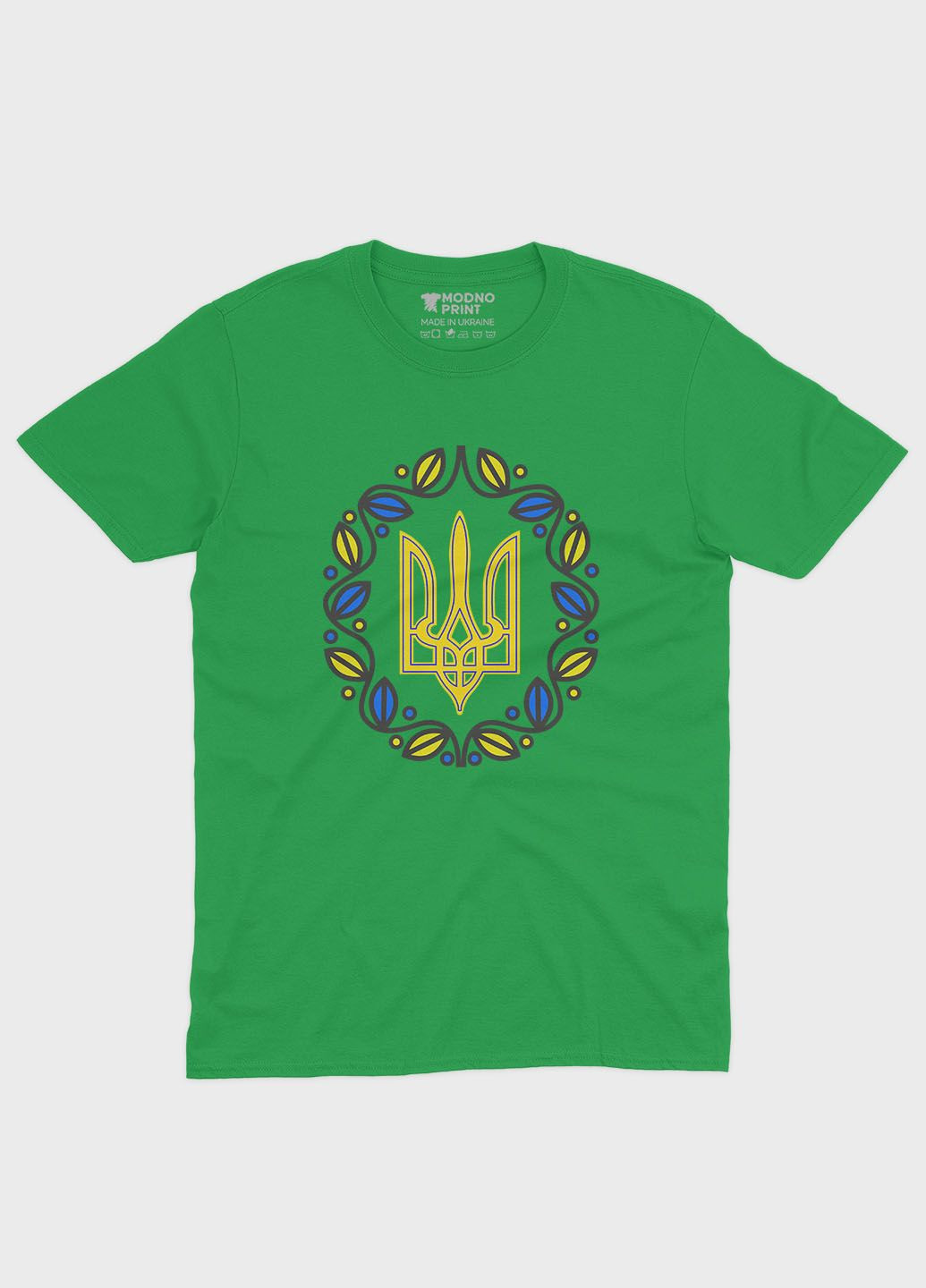 Зеленая демисезонная футболка для девочки с патриотическим принтом гербтризуб (ts001-2-keg-005-1-052-g) Modno