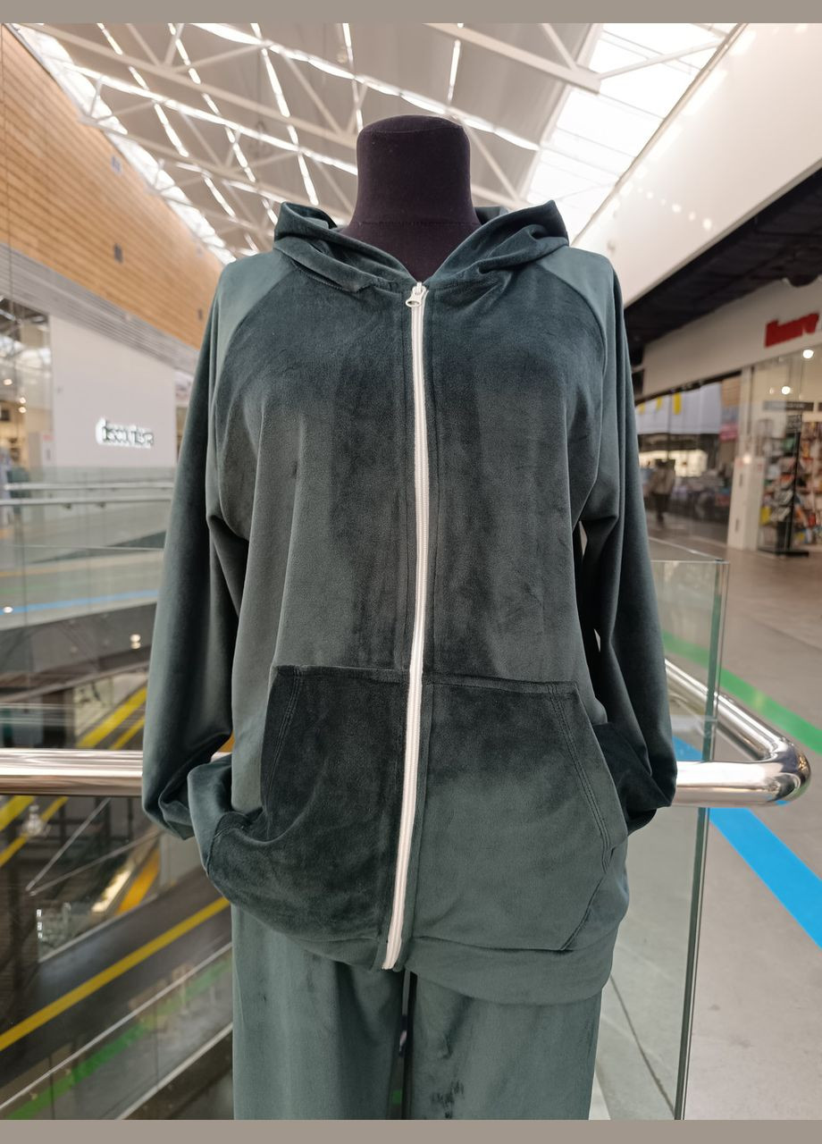 Зелена зелене велюрове жіноче худі з капюшоном 2 Льва