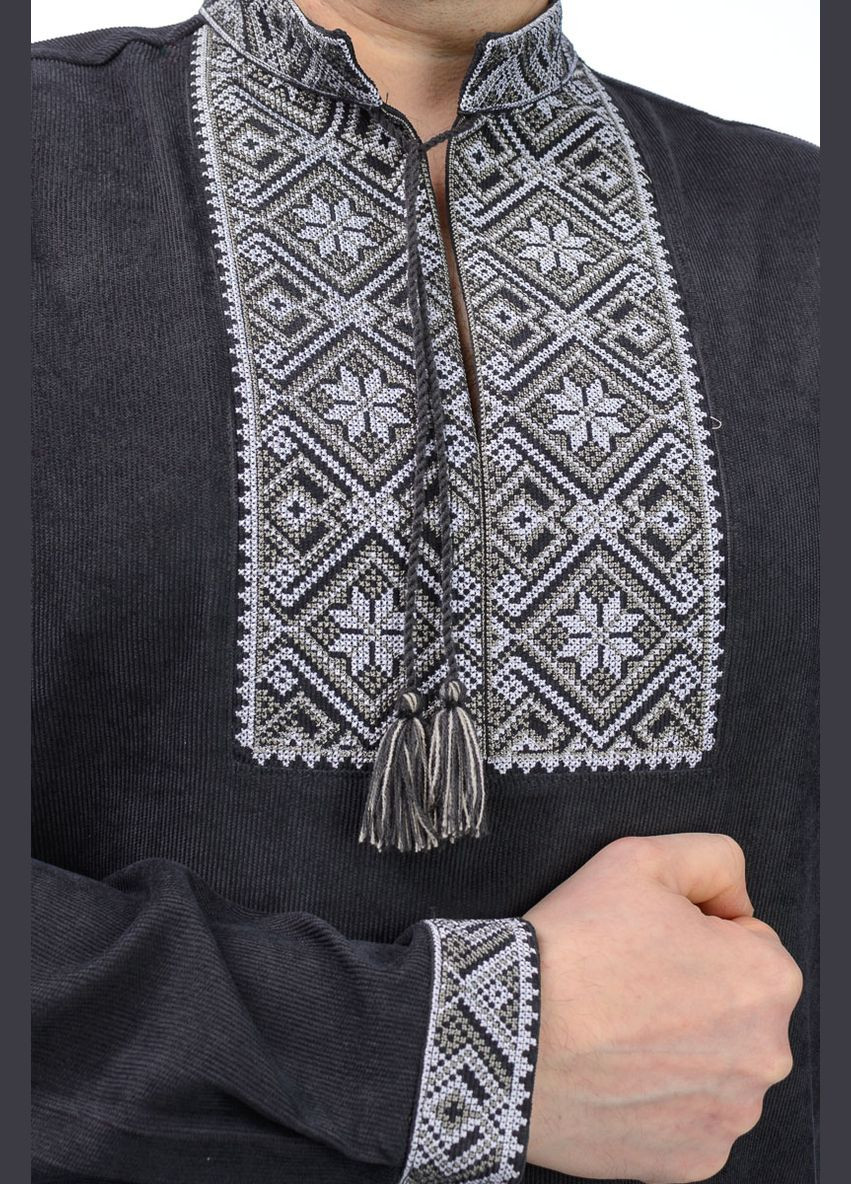 Темно-сіра чоловіча вишиванка з мікро-вельвету (темно-сірий) Golfstream пряма вельвет (316714530)