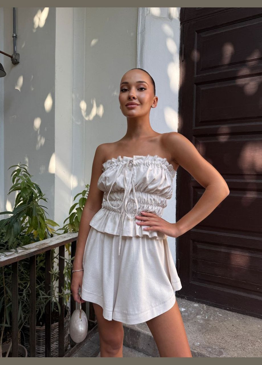 Жіночий лляний костюм з топом та шортами Avanti (342065879)