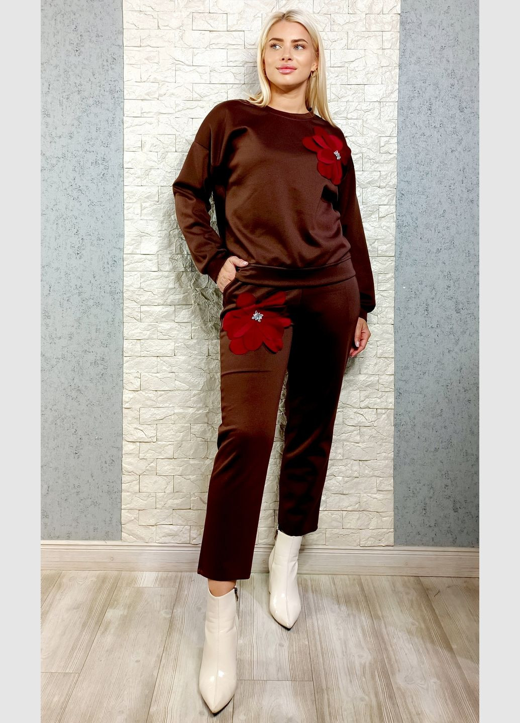 Костюм прогулянковий (світшот, штани) Pammy з декоративною тканевою квіткою (360770435)