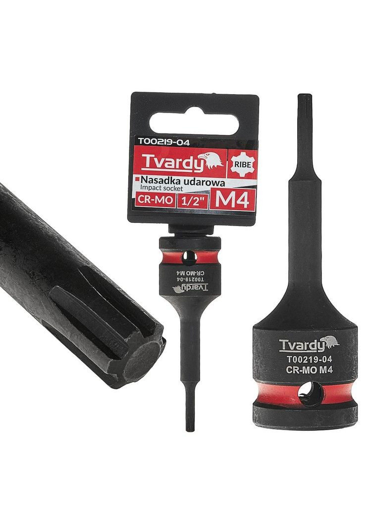 Головка ударна "Tvardy" з хром-молібденової сталі (Cr-Mo) 1/2" Ribe M4 довжиною 77мм Geko (355263190)