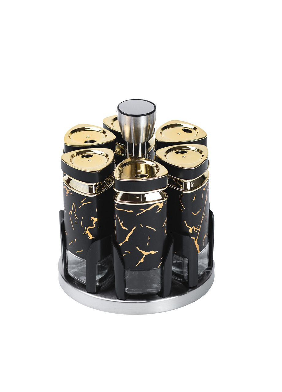 Набір баночок для спецій 6 шт скляні з розписом для кухні чорні компактні для зберігання приправ ProDobro (364189660)