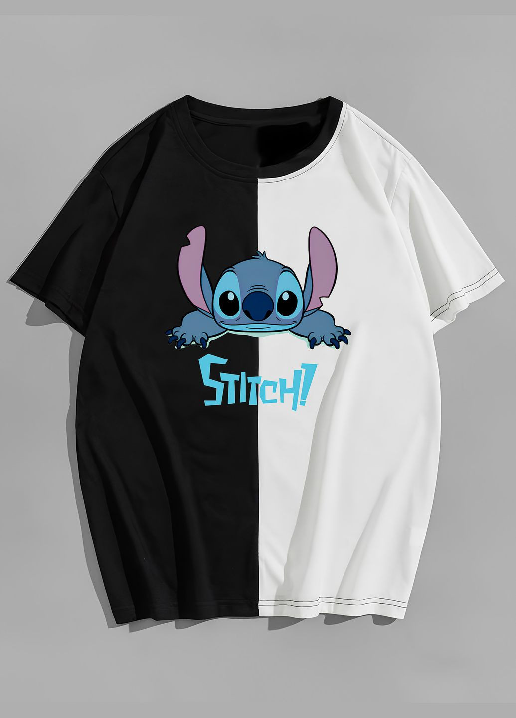 Комбинированная футболка оверсайз лило и стик стильная унисекс No Brand