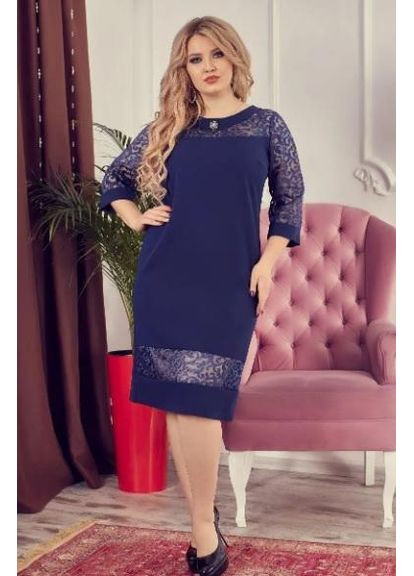 Комбинированное платье 150 синий KHAN