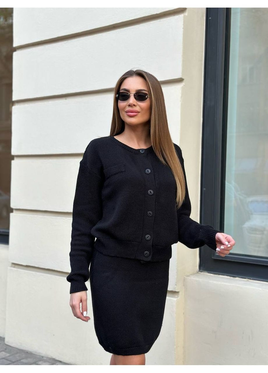 Жіночий в'язаний костюм зі спідницею та жакетом-кардиганом MonCher (363849297)
