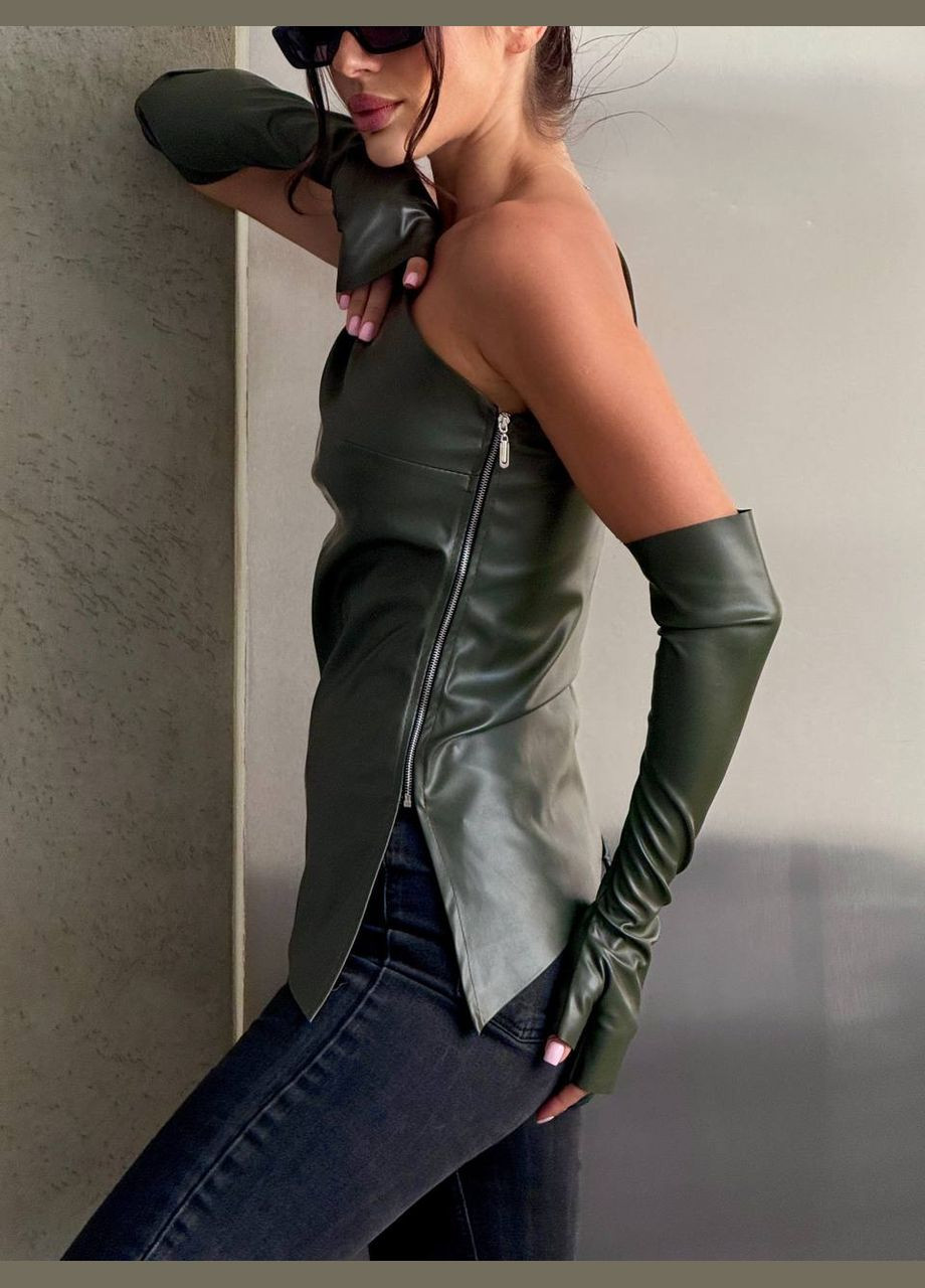 Стильний трендовий топ під шкіру з рукавичками Vakko (323013265)