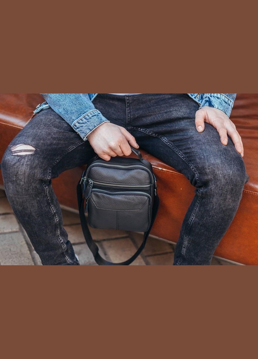 Мужская черная сумка кроссбоди из натуральной кожи Tiding Bag (302390961)