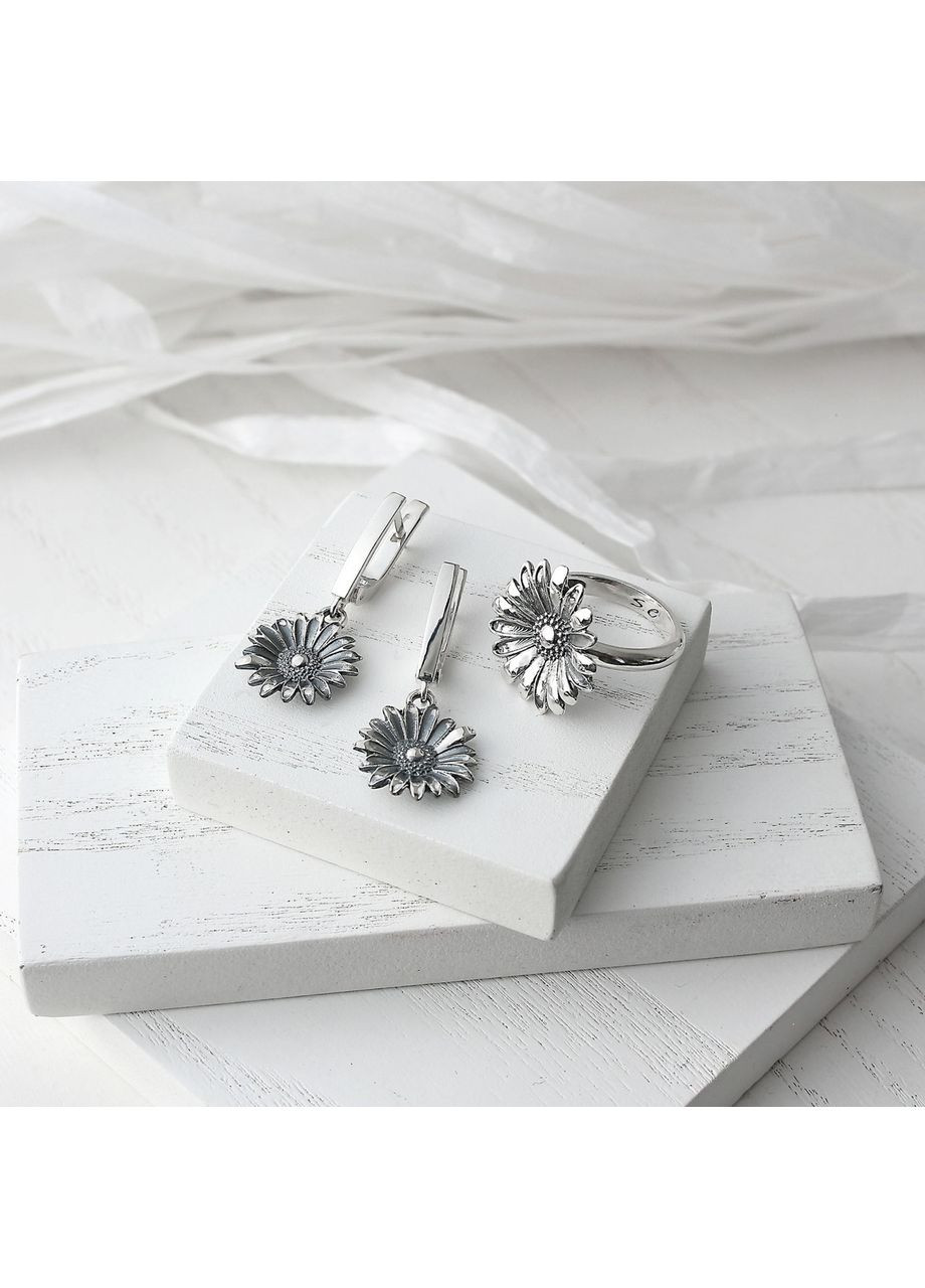 Сережки з підвісками Ромашка срібні 925 Флора Skifska Etnika (364202989)